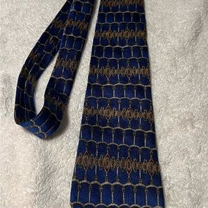 Sophisticated Blue and Gold Patterned Men's Tie